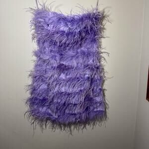 Nasty Gal Purple Faux Feather Strapless Mini Dress Party Event Cocktail Size 8